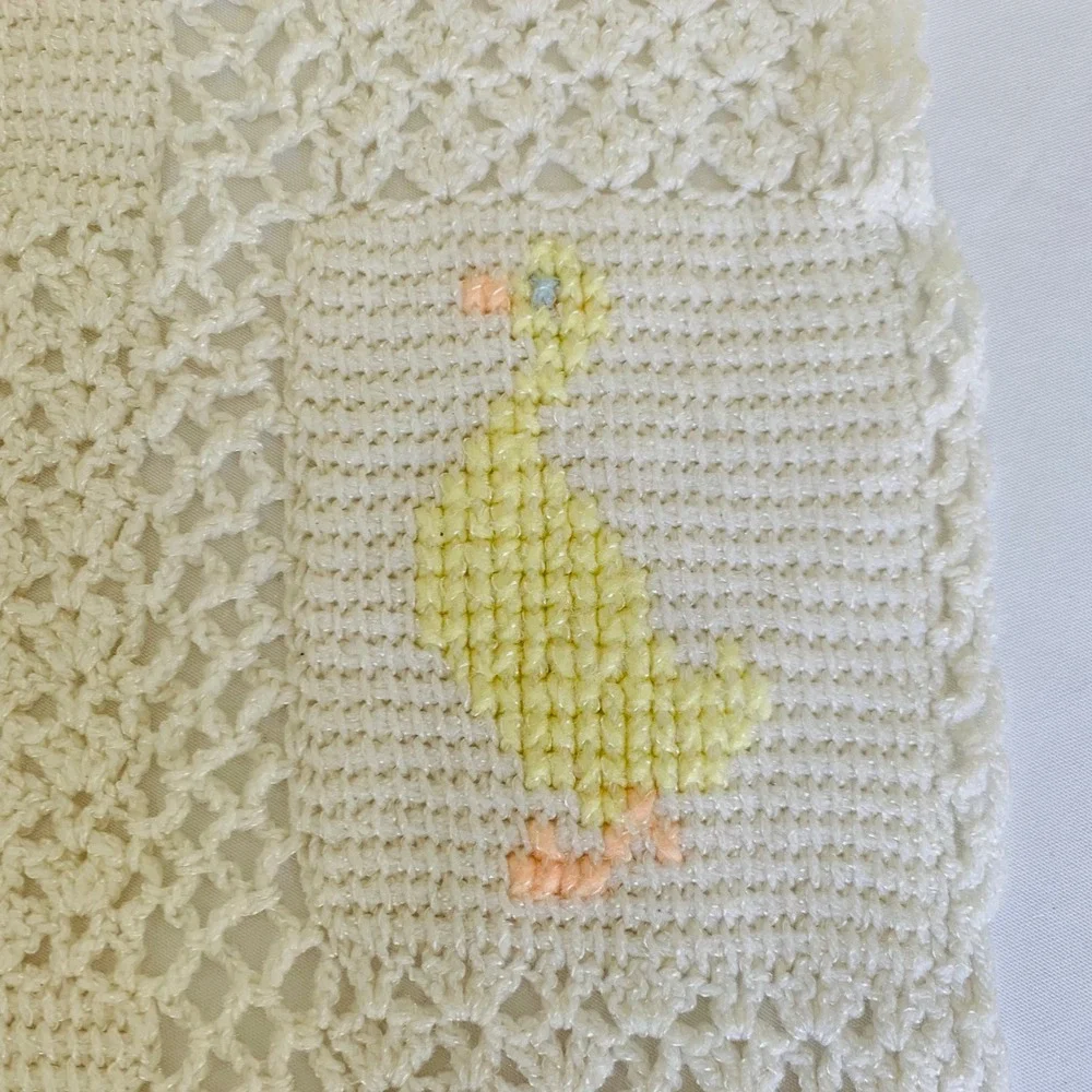 Handmade Crochet Baby‎ Blanket Cream Colorful Pastel Animals Shower Gift Nursery